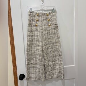 Zara Black and Cream Plaid Wide-Leg Cropped Pants